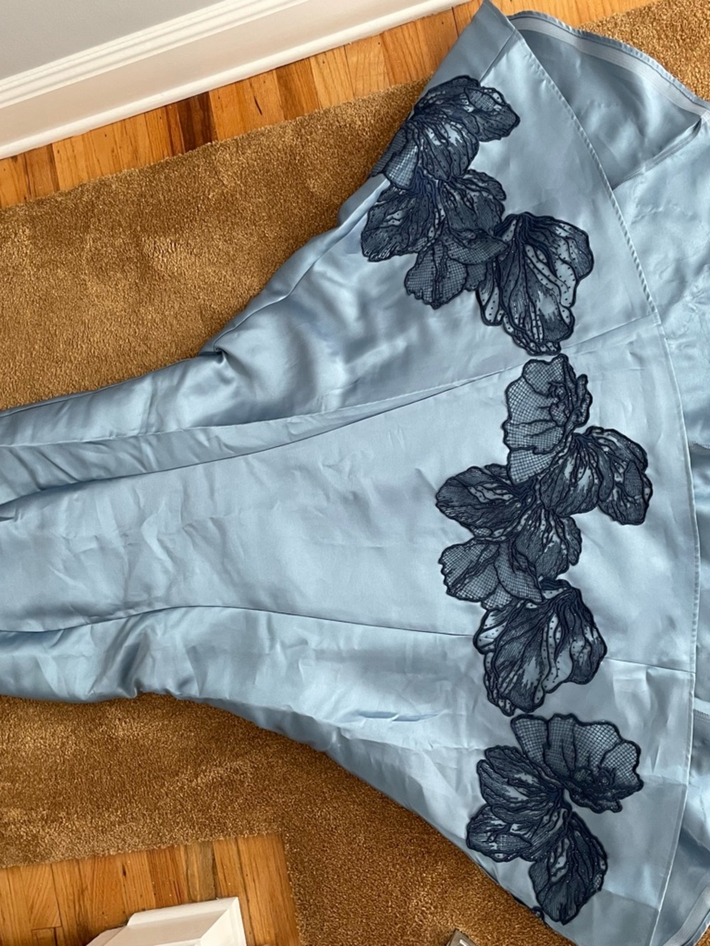Mon Cheri Light Blue Satin Chemise with Navy Floral Lace(never worn) - Picture 6 of 10